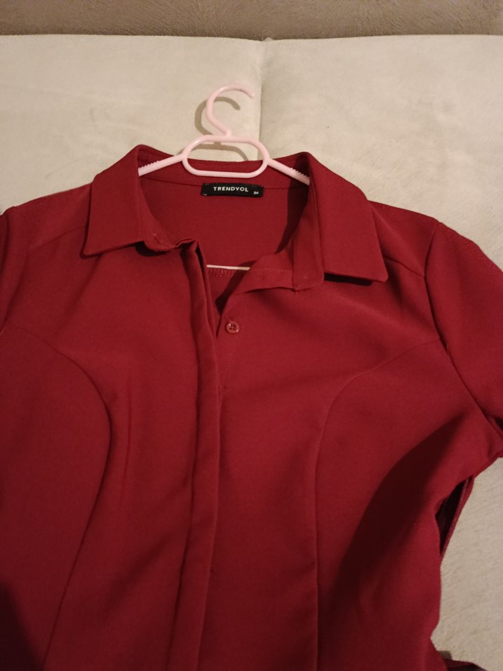 Bordo Kemerli Midi Elbise - Görsel 3