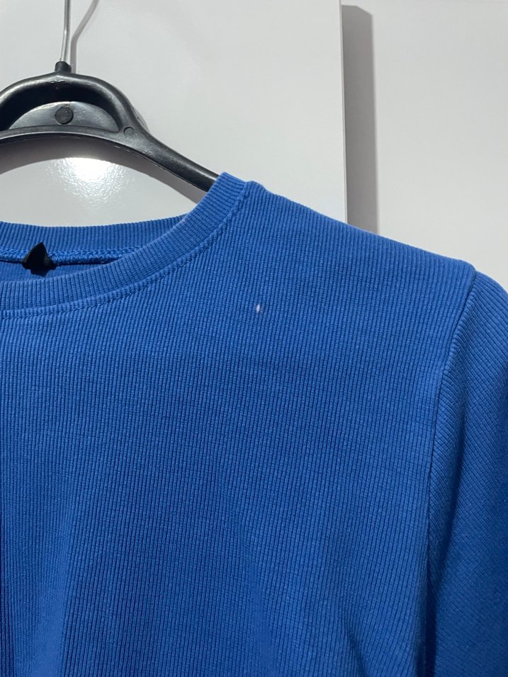 Uzun Kollu Mavi Sade Kadın Bluz - Görsel 2