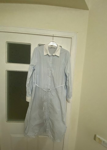 Uzun Kollu Midi Keten Gömlek Elbise - Görsel 2