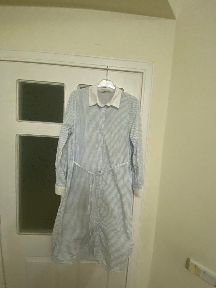 Uzun Kollu Midi Keten Gömlek Elbise - Görsel 2