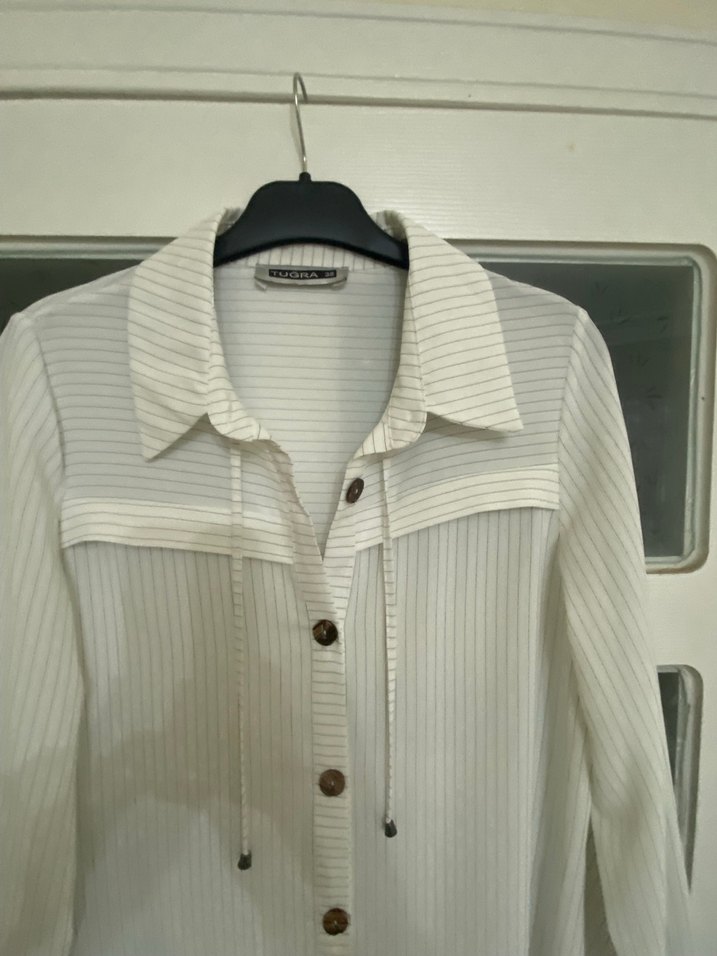 Düğmeli Beyaz Uzun Keten Elbise - Görsel 3