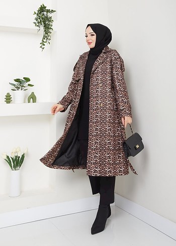 LEOPAR DESENLİ KUŞAKLI UZUN TRENÇKOT - Görsel 3