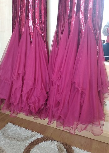 Bordo İşlemeli Uzun Abiye Elbise - Görsel 2