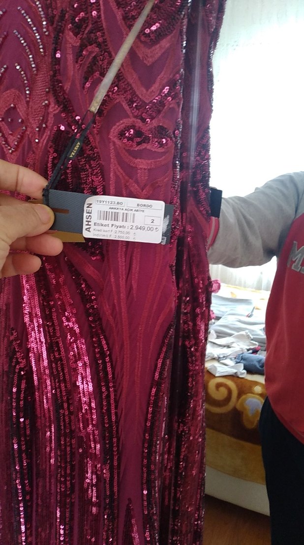 Bordo İşlemeli Uzun Abiye Elbise - Görsel 3