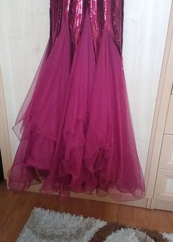 Bordo Drapeli Uzun Abiye Elbise - Görsel 4