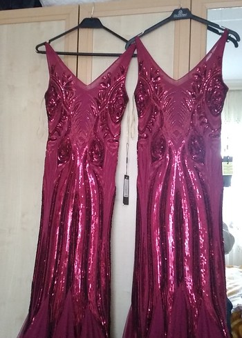 Bordo Drapeli Uzun Abiye Elbise - Görsel 6