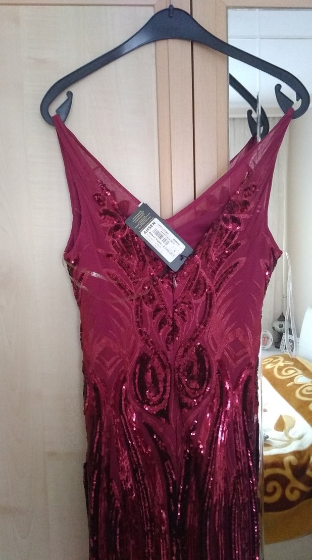 Bordo Drapeli Uzun Abiye Elbise - Görsel 2