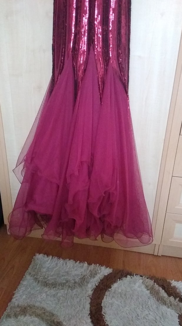 Bordo Drapeli Uzun Abiye Elbise - Görsel 4