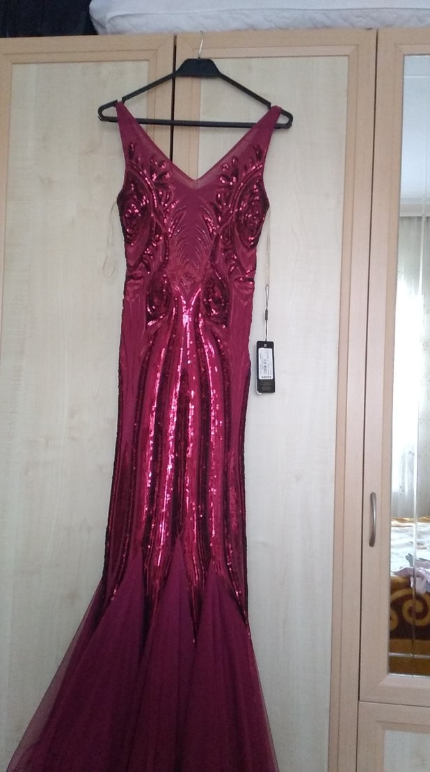 Bordo Drapeli Uzun Abiye Elbise - Görsel 3