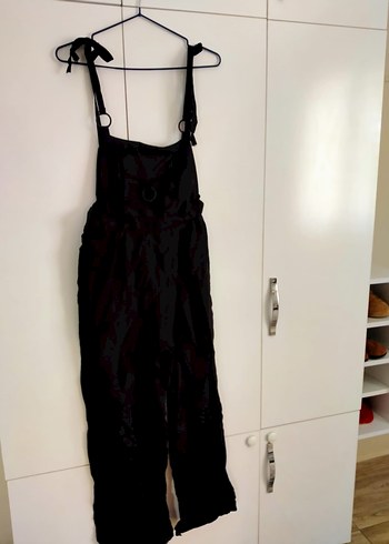 keten kumaş siyah tulum - Görsel 2