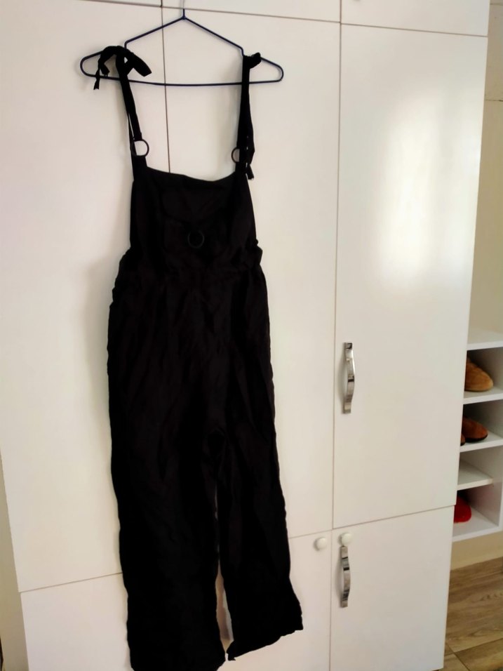 keten kumaş siyah tulum - Görsel 2