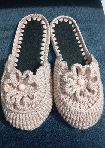 Bej Örgü Nakışlı Kadın Ev Terliği - Görsel 2