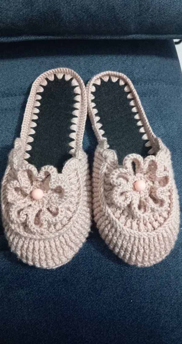 Bej Örgü Nakışlı Kadın Ev Terliği - Görsel 2