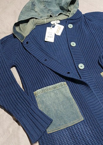 Trendy Rahat Mavi Triko Hırkaı - Görsel 2