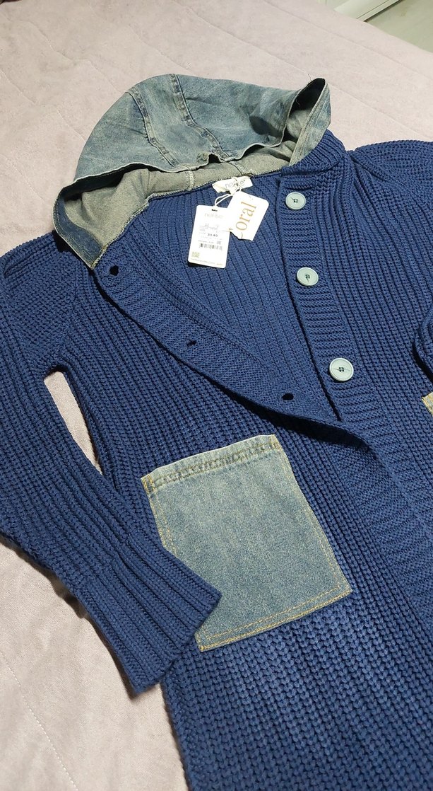 Trendy Rahat Mavi Triko Hırkaı - Görsel 2