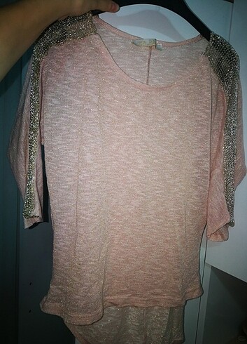 PEMBE GOLD DETAY BLUZ 