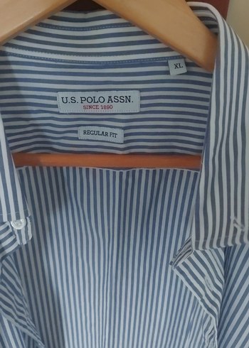 U.S. POLO Marka Mavi Çizgili Pamuklu Erkek Gömlek - Görsel 2