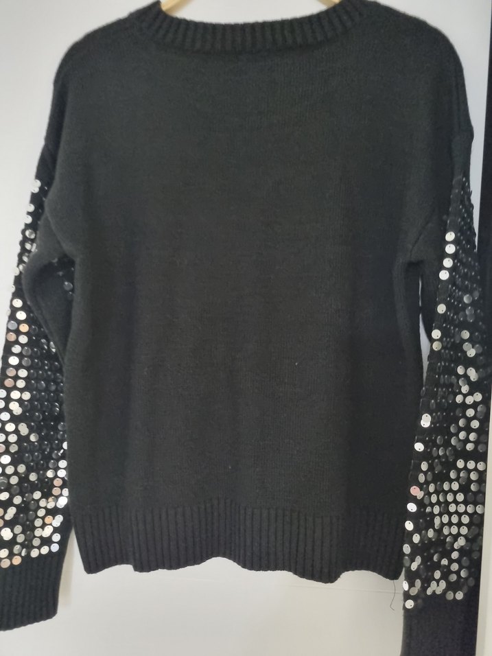 Kadın Siyah Pul İşlemeli Örgü Kazak - Görsel 3