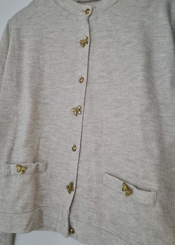 Bej Düğmeli Kadın Keten Hırka - Görsel 2