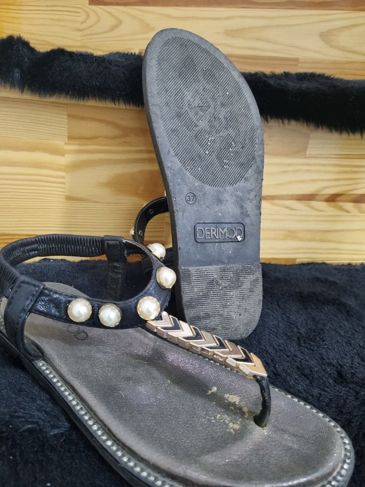 Boncuklu Siyah Yılan Desenli Kadın Sandalet - Görsel 3