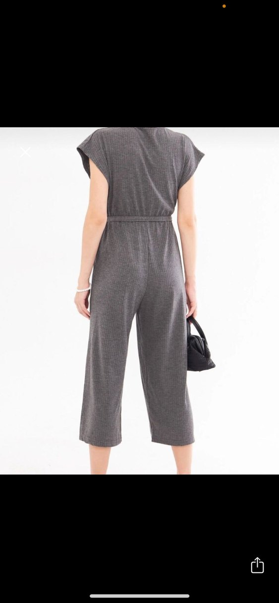 Gri V Yaka Kemerli Midi Tulum - Görsel 2