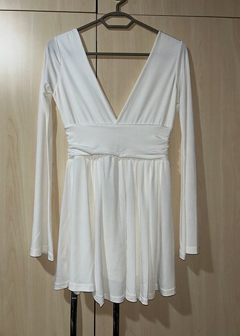 Beyaz Lolita V Yaka Coquette Elbise - Görsel 3