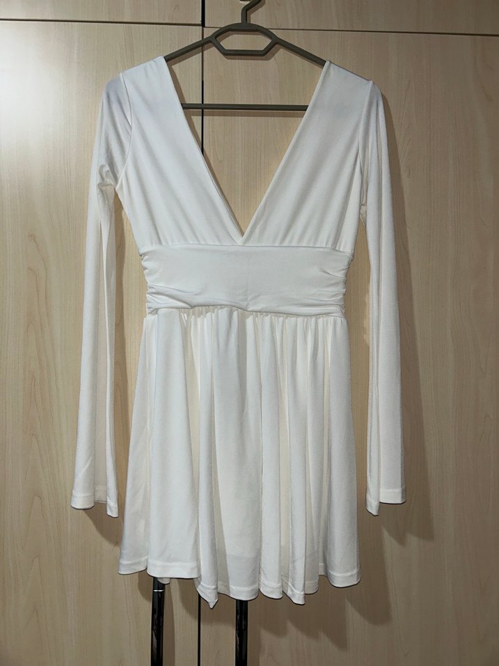 Beyaz Lolita V Yaka Coquette Elbise - Görsel 3