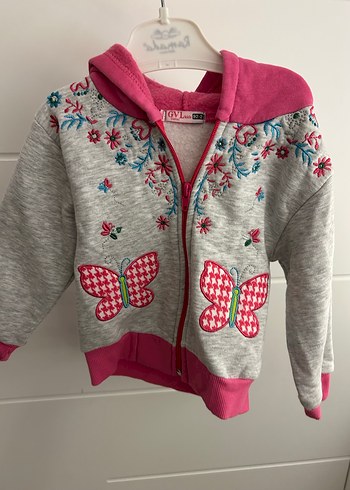 Kız Çocuk Gri nakışlı hırka - Görsel 2