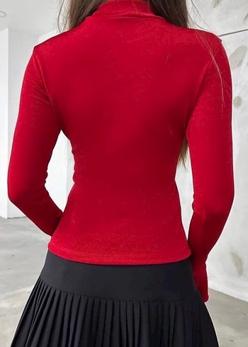 Kırmızı Yüksek Yakalı Gotik Mini Elbise - Görsel 2