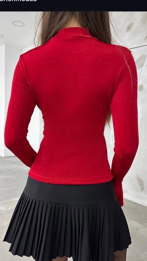 Kırmızı Yüksek Yakalı Gotik Mini Elbise - Görsel 2