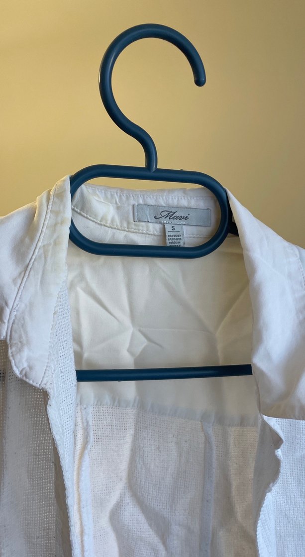 Kadın Beyaz Keten Düğmeli Gömlek - Görsel 2