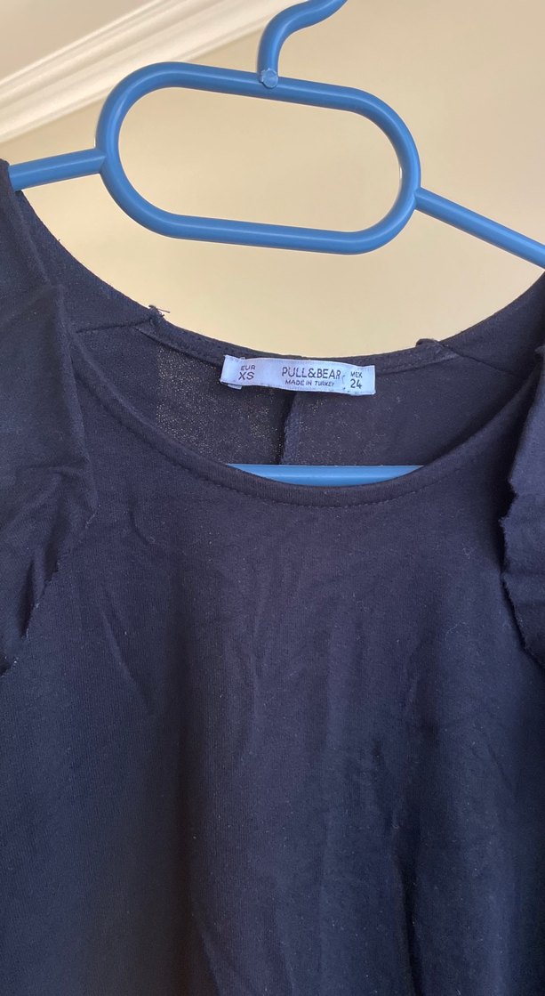 Siyah Mini Rahat Kesim Volanlı Elbise - Görsel 3