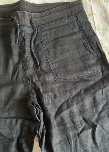 Siyah Rahat Kesim Keten Kadın Pantolon - Görsel 3