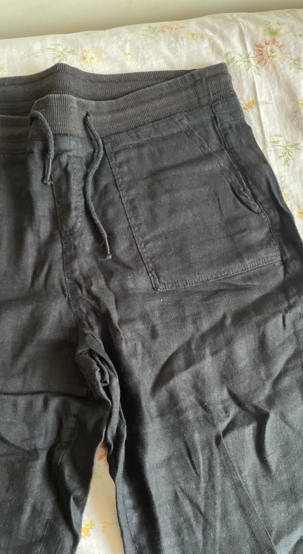 Siyah Rahat Kesim Keten Kadın Pantolon - Görsel 3