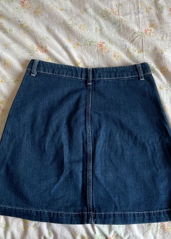 Düğmeli Lacivert Denim Midi Etek - Görsel 3