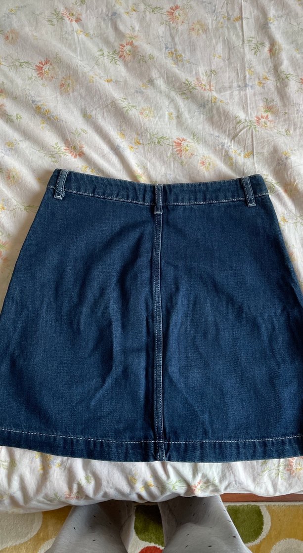 Düğmeli Lacivert Denim Midi Etek - Görsel 3