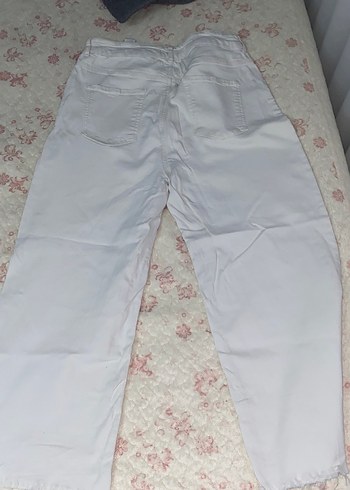 Beyaz  Rahat Kesim Midi Kadın Pantolon - Görsel 3