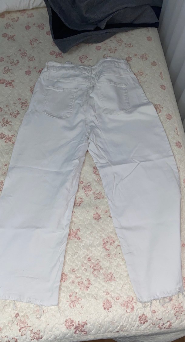 Beyaz  Rahat Kesim Midi Kadın Pantolon - Görsel 3