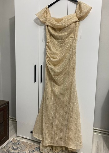 İndirimde ! Bej Drapeli Uzun Abiye Elbise PAZARLIK PAYI VARDIR - Görsel 3