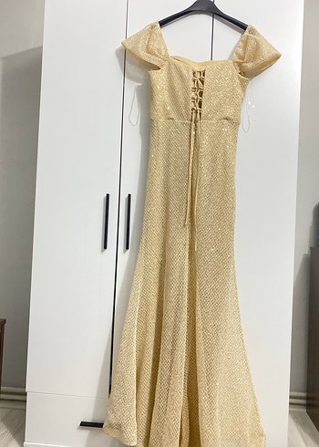 İndirimde ! Bej Drapeli Uzun Abiye Elbise PAZARLIK PAYI VARDIR - Görsel 4