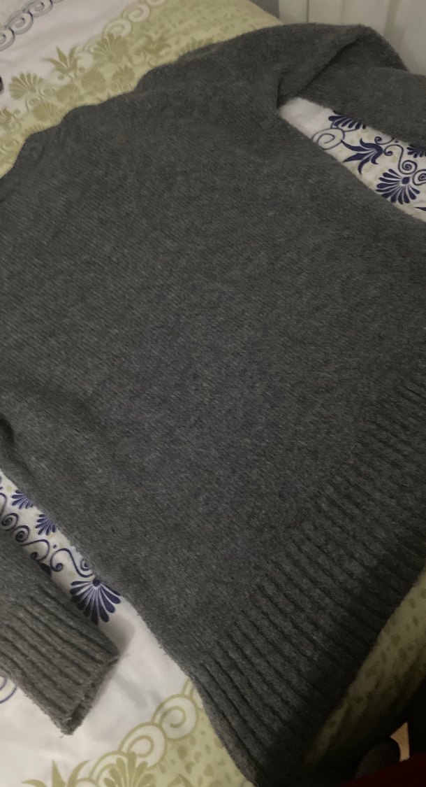 Gri Kadın Yün Örgü Kazak - Görsel 2