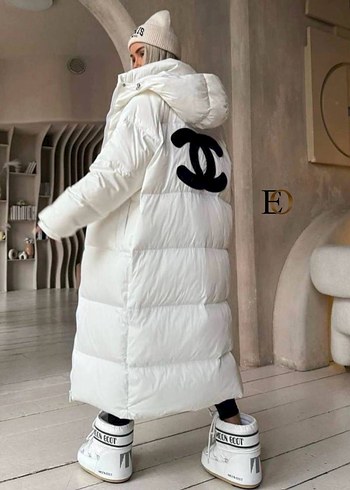 Chanel Uzun Beyaz Kadın Puff Mont - Görsel 2