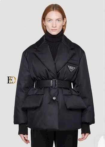 Prada Kemerli Siyah Deri Kadın Kışlık Mont - Görsel 2