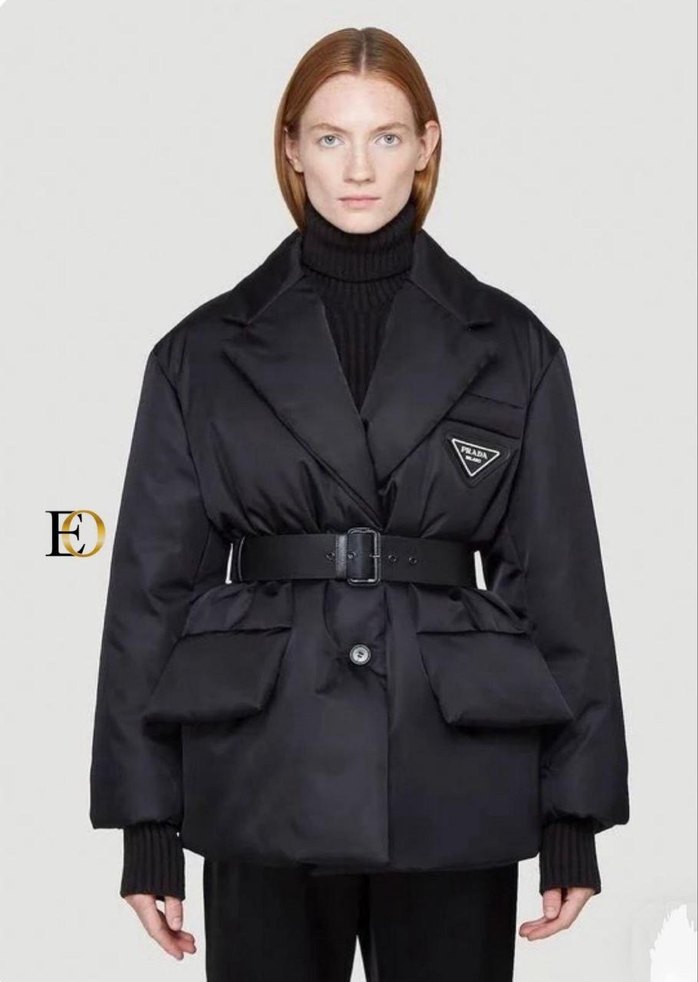 Prada Kemerli Siyah Deri Kadın Kışlık Mont - Görsel 2