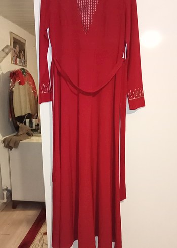 Bordo Uzun Kollu Drapeli Kadın Elbise - Görsel 2