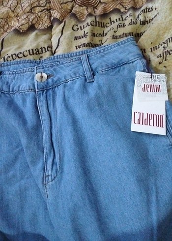 Düğmeli Bohem Mavi Denim Midi Pantolon - Görsel 7