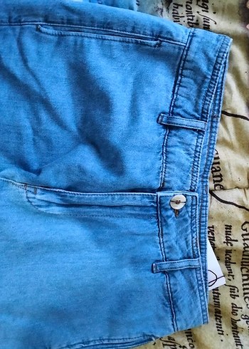 Düğmeli Bohem Mavi Denim Midi Pantolon - Görsel 5