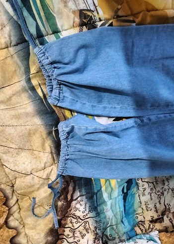 Düğmeli Bohem Mavi Denim Midi Pantolon - Görsel 4