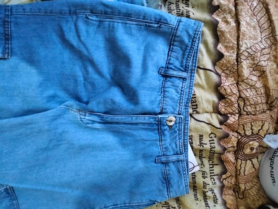 Düğmeli Bohem Mavi Denim Midi Pantolon - Görsel 5