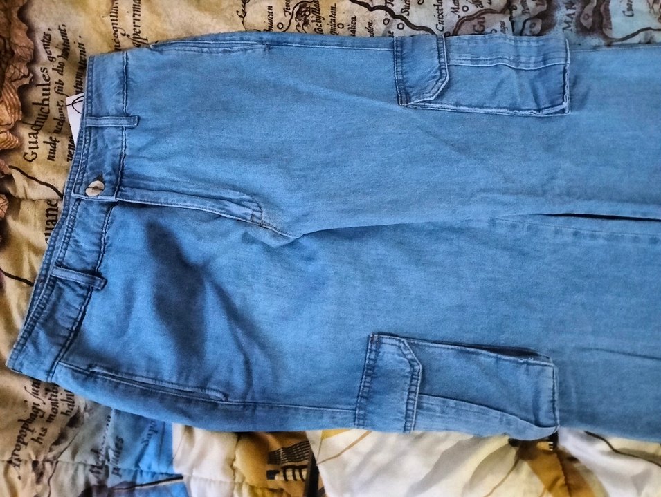 Düğmeli Bohem Mavi Denim Midi Pantolon - Görsel 2